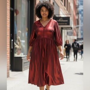 torrid Metallic Wine Red Long Sleeve Maxi Dress